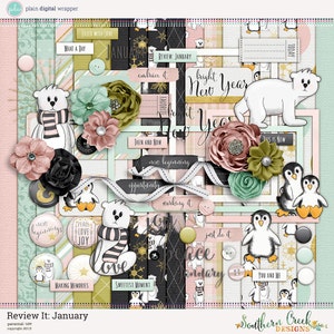 Review It: January-Digital Scrapbooking Kit - 18 Paper - 60 Plus Elements - Paper Size - 12 x 12 Inches
