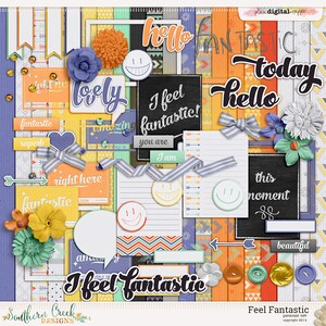 Feel Fantastic - Digitale plakboekkit - 20 papier - 60 plus elementen - papierformaat - 12 x 12 inch