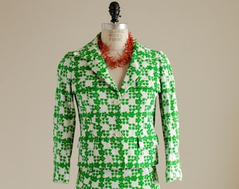 Vintage Green and White Madeleine de Rauch Paris Tailored Jacket and Skirt Suit Set
