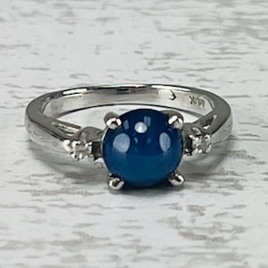 Retro 14k White Gold Blue Star Sapphire and Diamond Ring Vintage 585