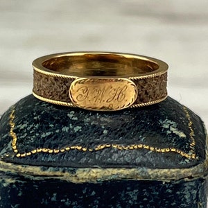 Antique Victorian 14k Gold Mourning Ring with Braided Hair Engraved &quot;TWH&quot; 585