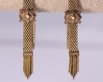 Victorian 14k Gold Slider Wedding Bracelet Pair with Pearls, Taille D&#39; Epargne Enamel, and Fringe Late 1800s Matching Set