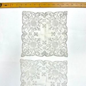 Vintage Handkerchief SET OF TWO with Appenzell Lace and Embroidery, Wedding Hankie in Floral Geometric 10 x 10 inches Scalloped Edges
