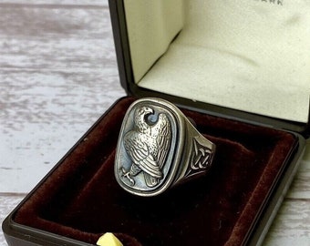 Vintage 1982 GEORG JENSEN Franklin Mint Plata de Ley Anillo de Águila NOS Deadstock con Caja + Papeles