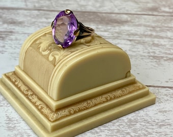 Retro 10k Yellow Gold Amethyst Paste Cocktail Statement Ring 1940s Art Deco Style AS IS