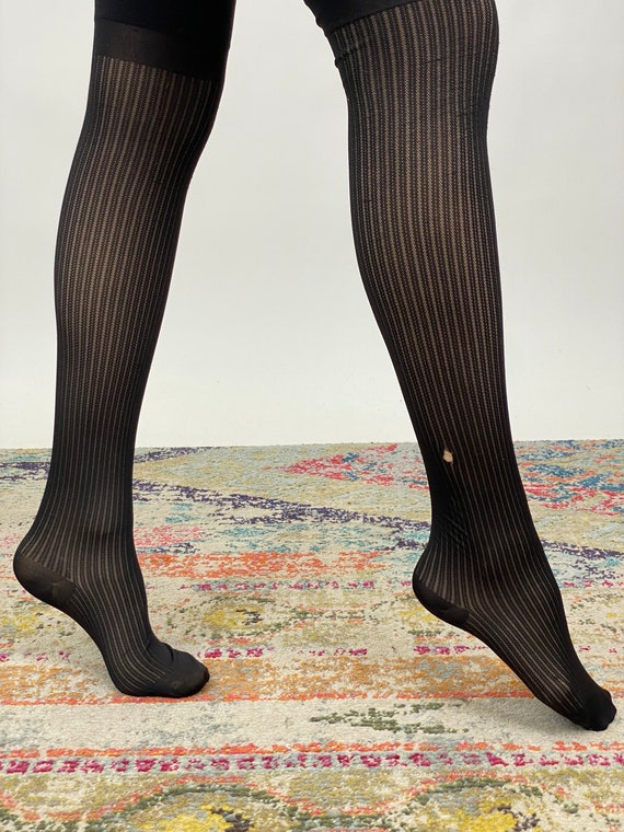 Vintage 1950s Black Striped Stockings Panty Hose … - image 7
