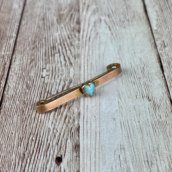 Antique Vintage 9ct Yellow Gold And Opal Heart Brooch Bar Pin Victorian Edwardian Turn of the Century Jewelry