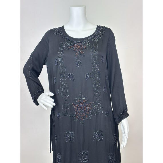 Antique Vintage 1920s 1930s Black Silk Dress w/ Long … - Gem