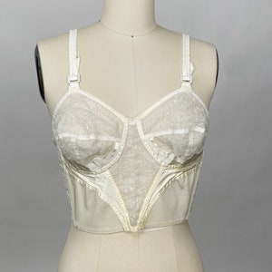 Vintage 1950s Cream Lace Nylon Pretty Bra Bralette Lingerie Undergarment Boudoir Pin-Up Photoshoot