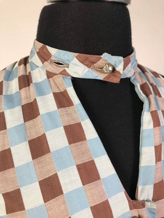 Vintage 1940s Cotton Blue and Brown Checker plaid… - image 10