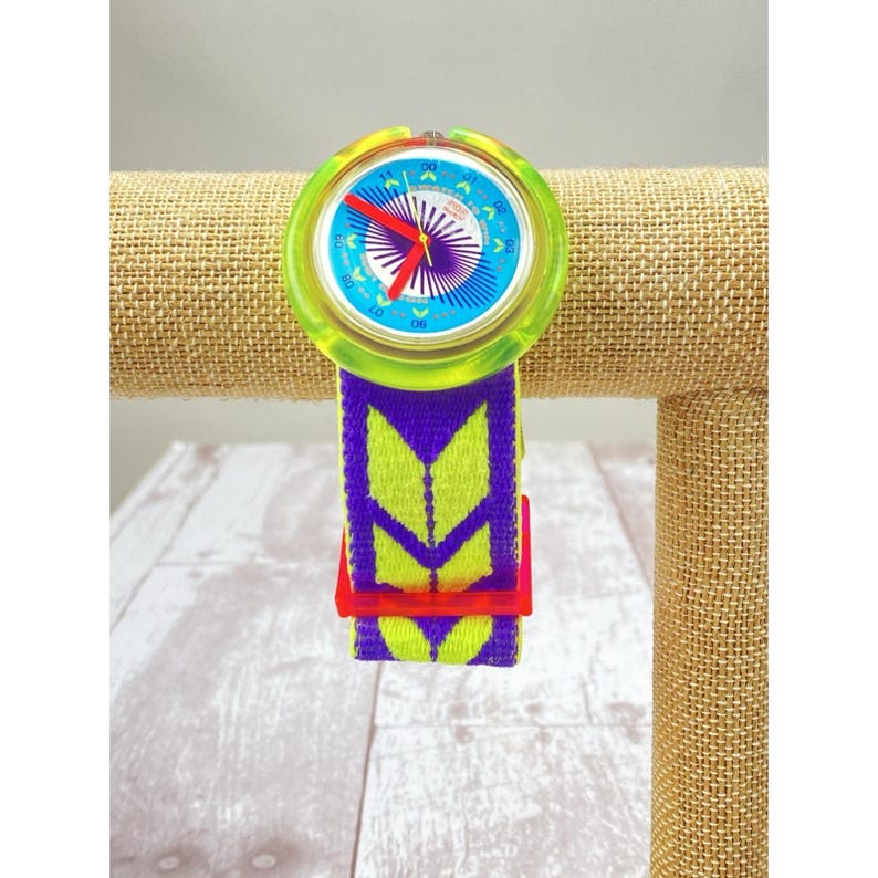 Vintage 1990s Pop Swatch Watch Neon PWK175 Waterskiing wrist watch as is image 2
