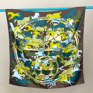 Hermès Ex-Libris en Camouflage Large Vintage Hermes Scarf Horse Equestrian Blue Green Brown