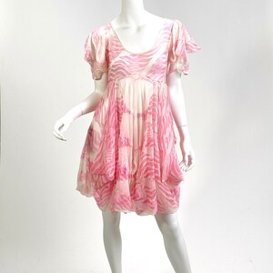 Vintage Designer Zandra Rhodes London silk painted flowing bubble hem mini dress with empire waist image 5