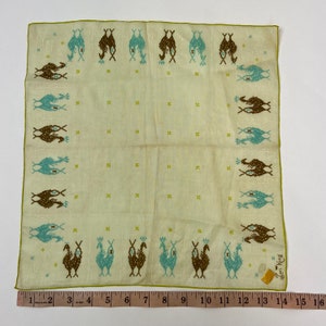 Vintage 1960s Lori King designer Hankie Handkerchief in Animal Colorful Novelty Print Hanky