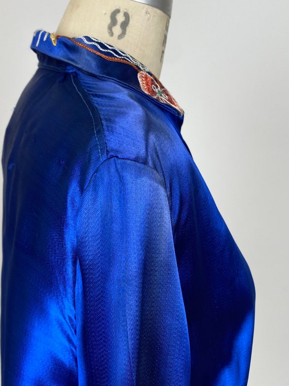 Vintage 1930s royal blue embroidered pajama top o… - image 10