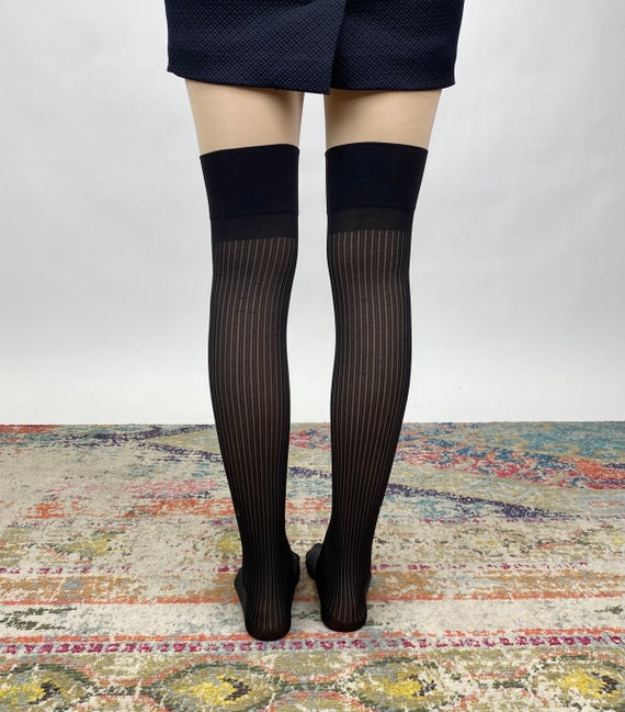 Vintage 1950s Black Striped Stockings Panty Hose … - image 5