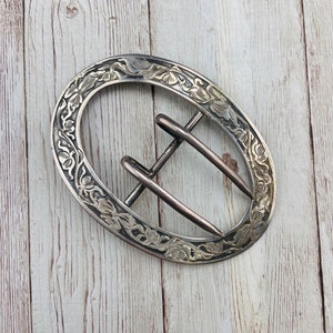 Signed Antique sterling silver signed sash belt buckle with art nouveau floral design