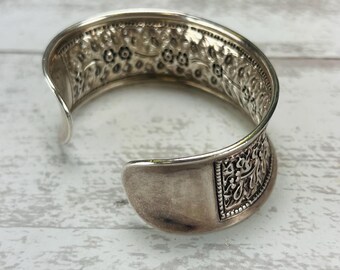 Vintage Y2K Sterling Silver 925 Wide Cuff Bracelet Bangle With
