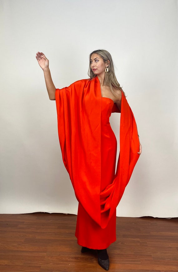 Vintage 1990s Designer Oscar de la Renta Silk Red… - image 3