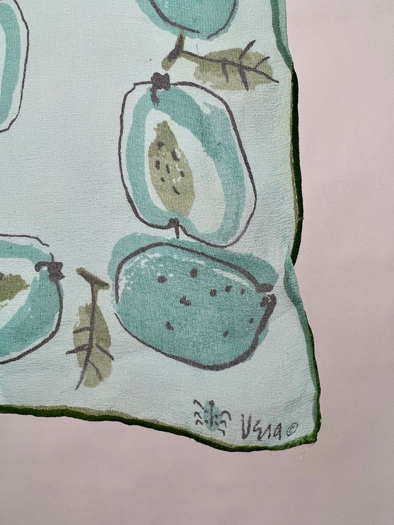 Novelty Apple Print Silk Chiffon Vera Scarf Turqu… - image 4