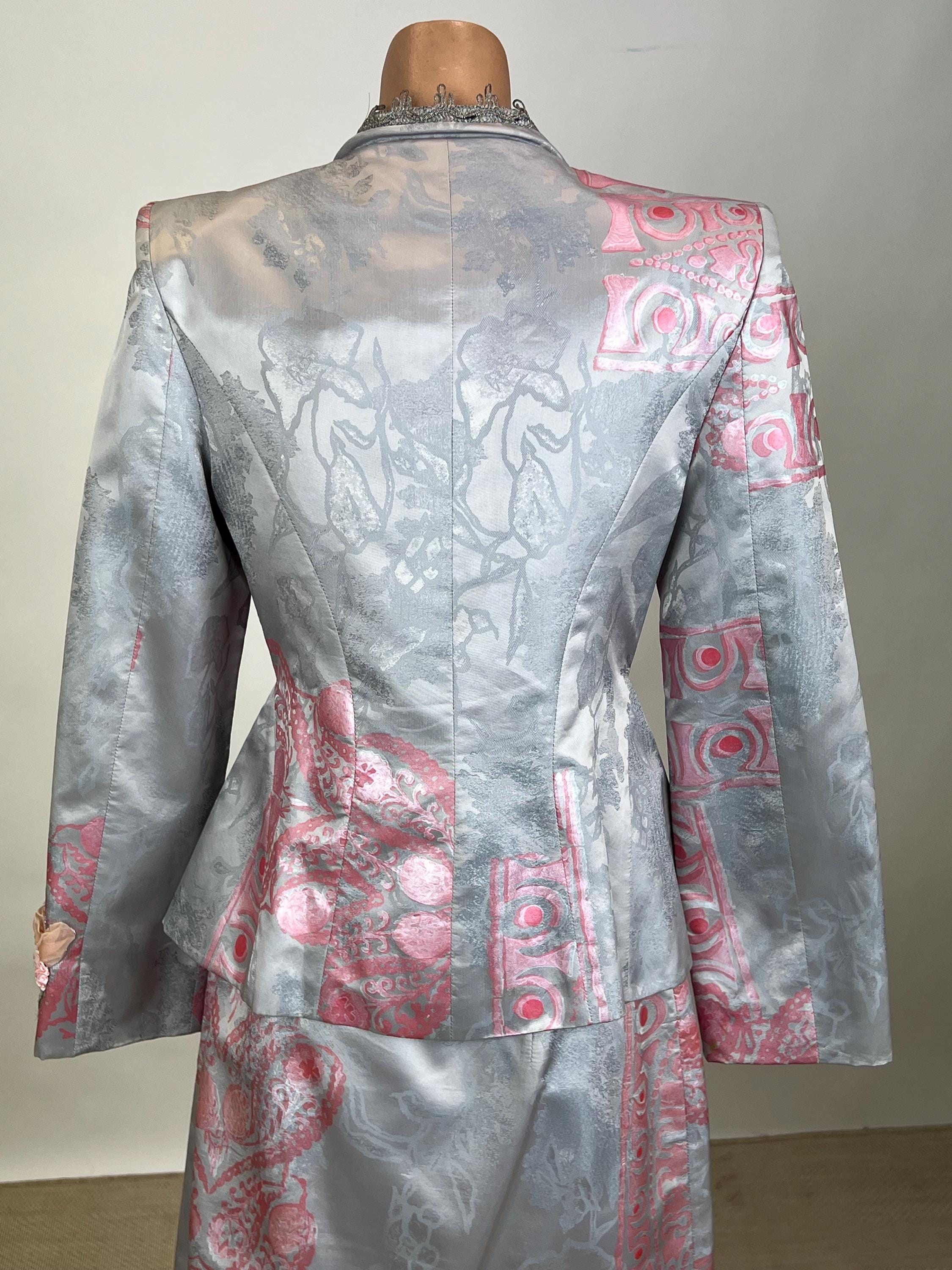 Vintage Christian Lacroix 1980s Grey and Pink Brocade Jacket and