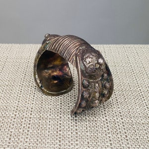 Unique Middle Eastern Vintage Bohemian Mixed Metal Cast Cuff Wide Chunky Bracelet One of a Kind