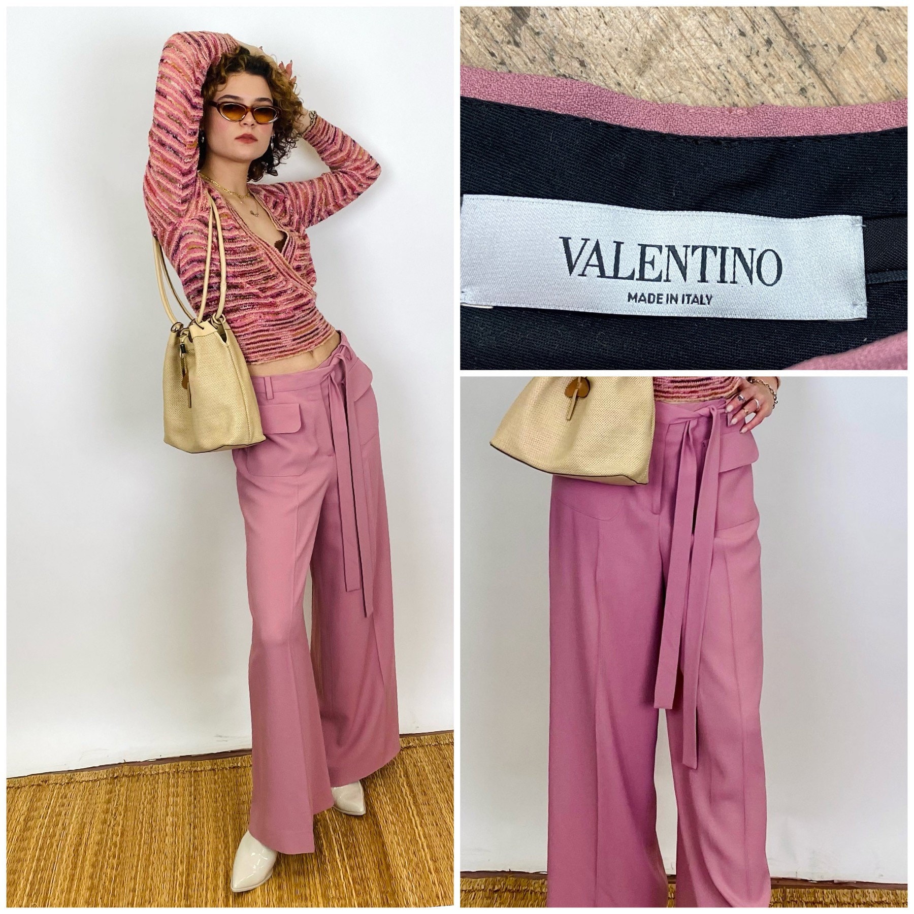 Rare Valentino Authentic Designer Pink Y2K Pants W Tie
