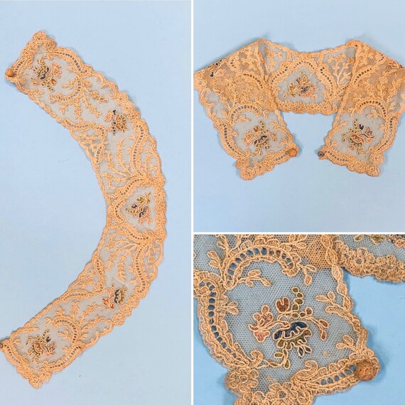 Antique 1930s 1920s handmade Chantilly Lace Flora… - image 1