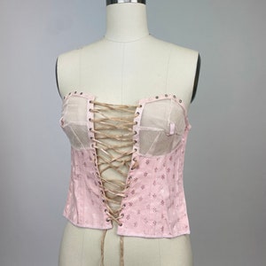 Rare Vintage early 1900s Spirella Corset front, bustier, lace up undergarment, body shaper, pale blush pink
