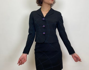 〔Vintage〕90s Black navy Simple suit デカ襟 Mens Vintage US Navy Double Breasted Black Blazer Small