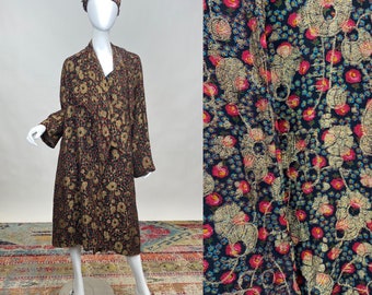 Antique 1920s Gold Lamé Silk Jacket with Matching Hat Colorful Printed Design