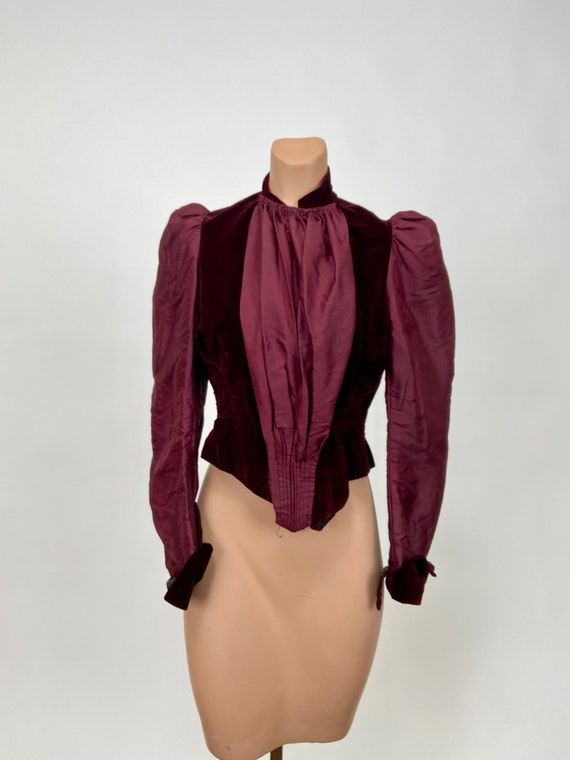 1800s Antique Maroon Bodice or Jacket Silk Velvet 