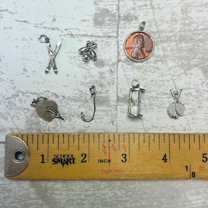 Assorted Vintage Sterling Silver Charms 925 Luck Lucky Love Sports Themes