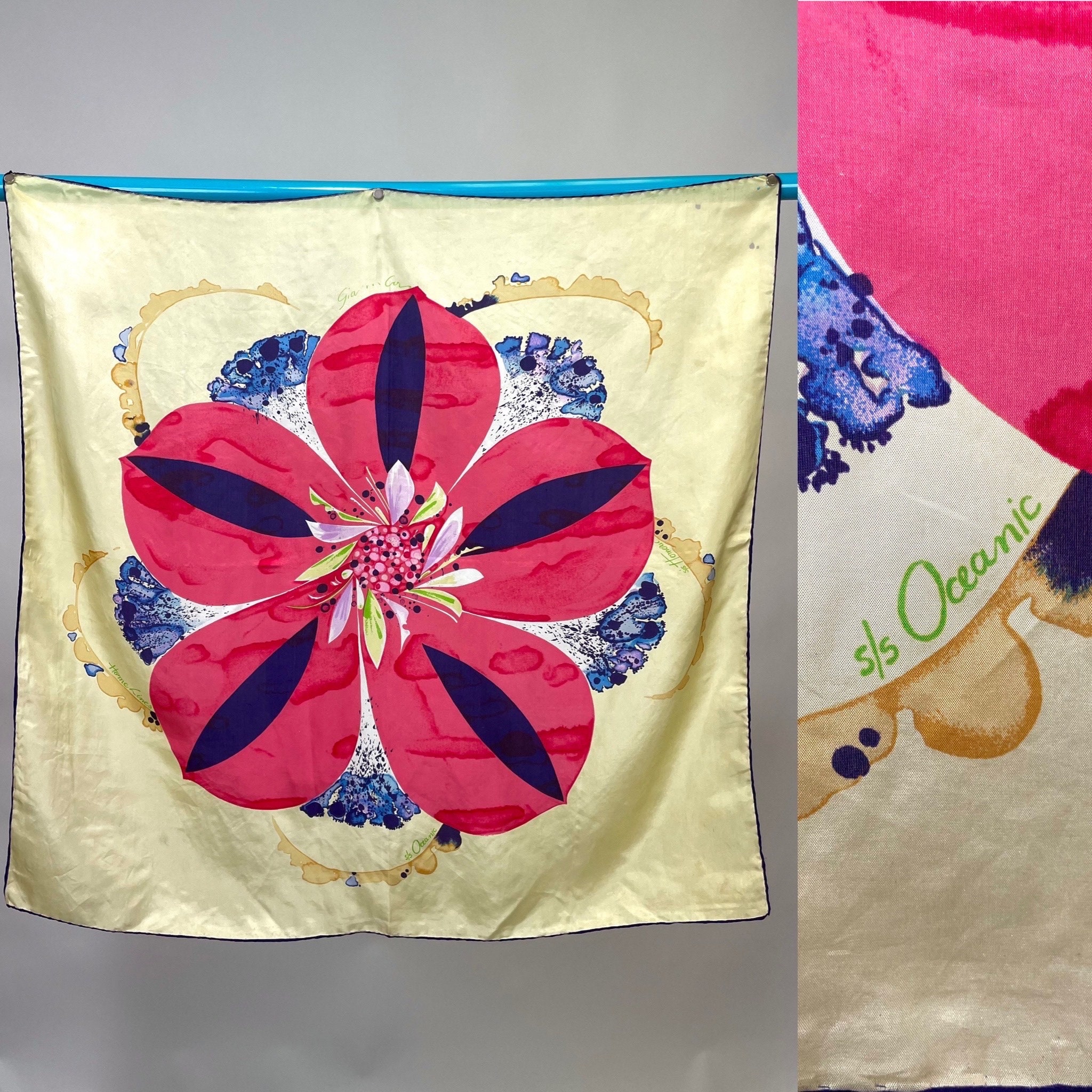 小物 SS09 used flower scarf Vintage 1960s Home Lines Silk Scarf With Large Tropical