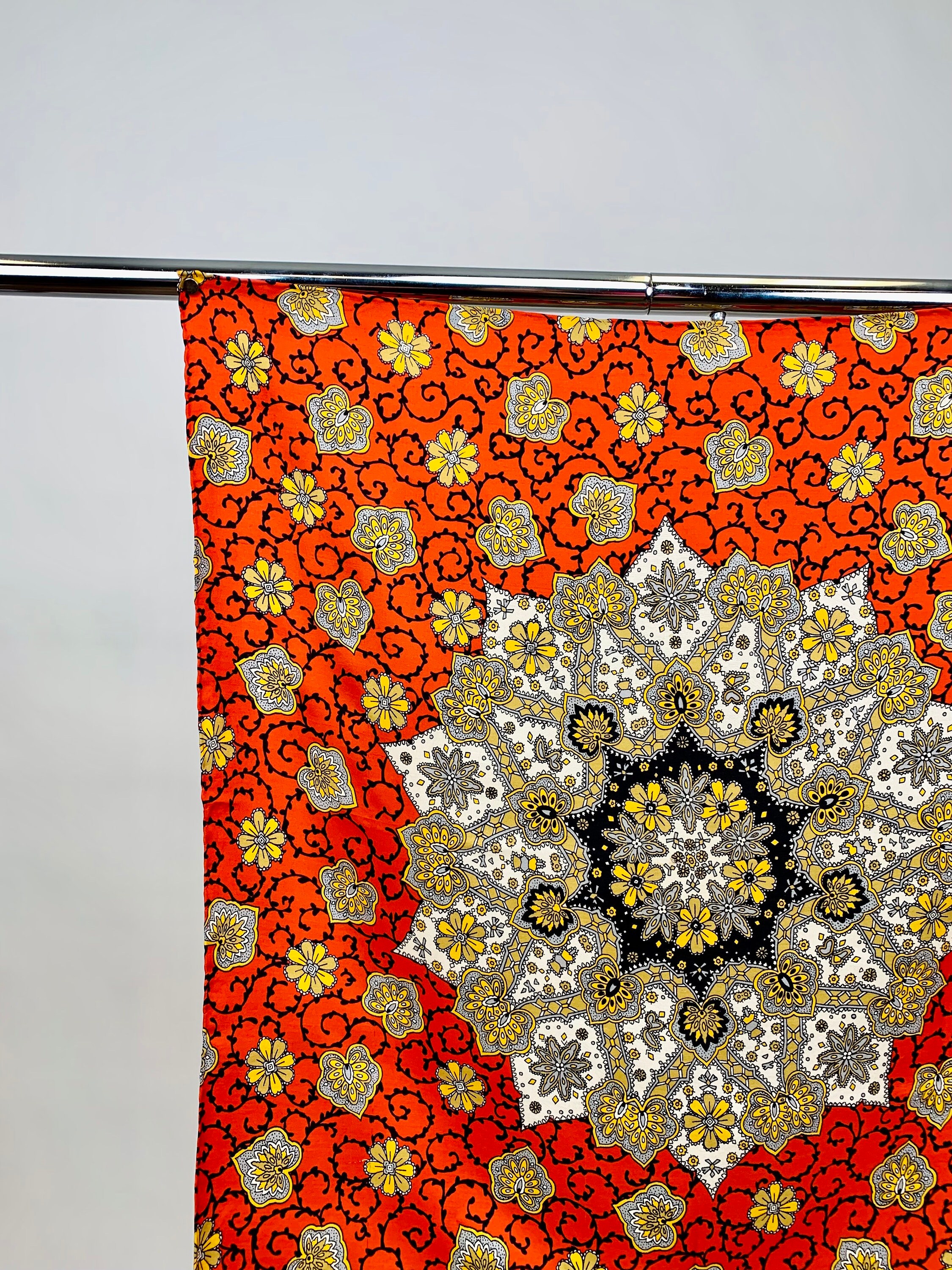 Vintage 1940s Floral Paisley Mandala Silk Scarf Novelty Print Red