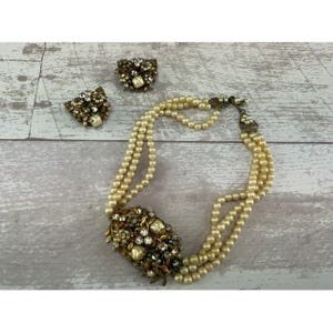 Vintage Original by Robert Pearl Bead and Rhinestone Necklace & Earring Set AS IS