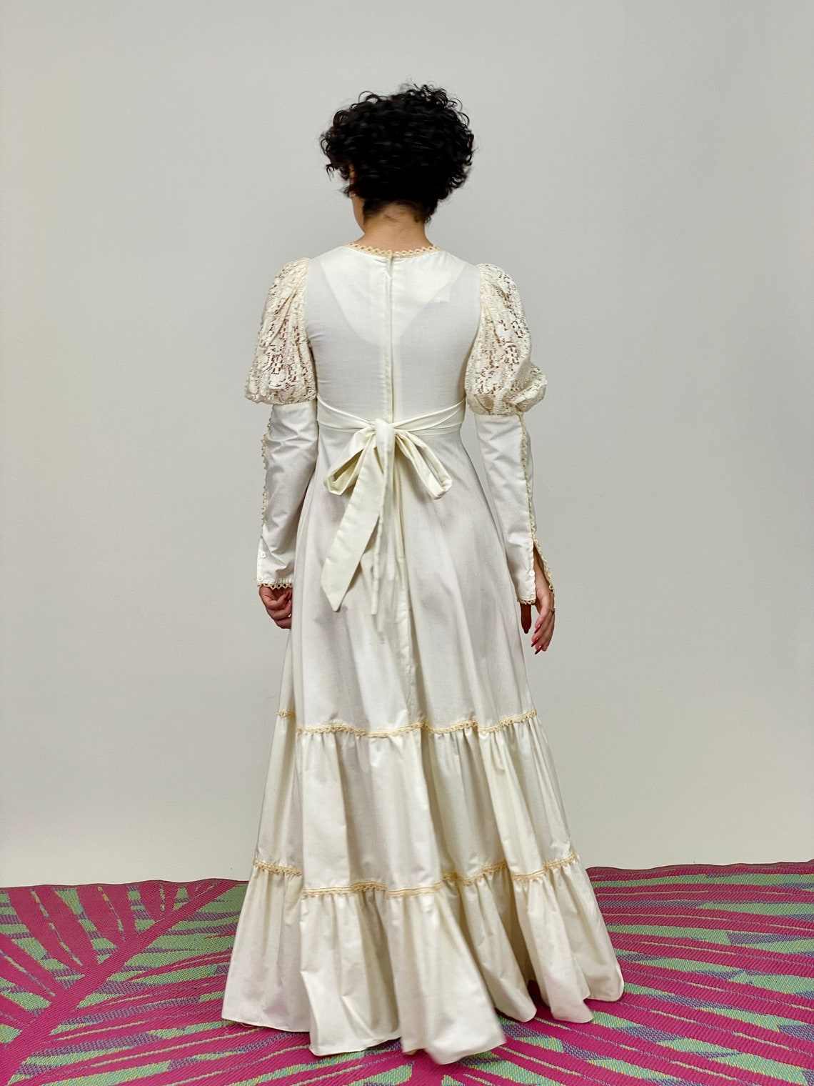 Vintage 1970s Designer Gunne Sax Long White Dress Gown W Cream Lace ...
