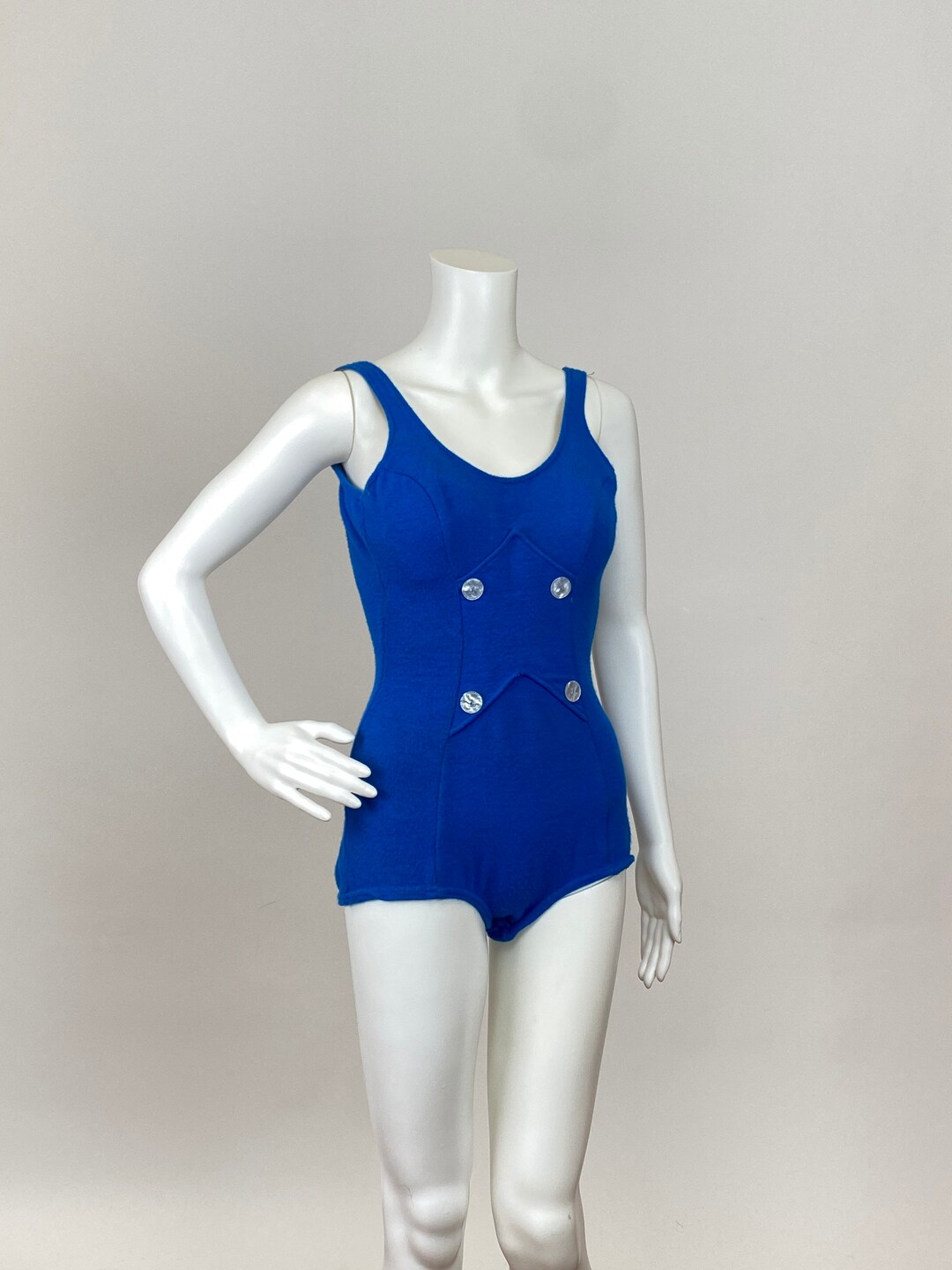 Authentic Vintage 1950s One Piece Bright Blue Knit Cotton