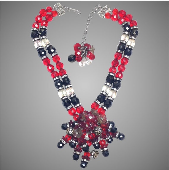1960s Signed Hoebe Red and Black Crystal, Rhinest… - image 2