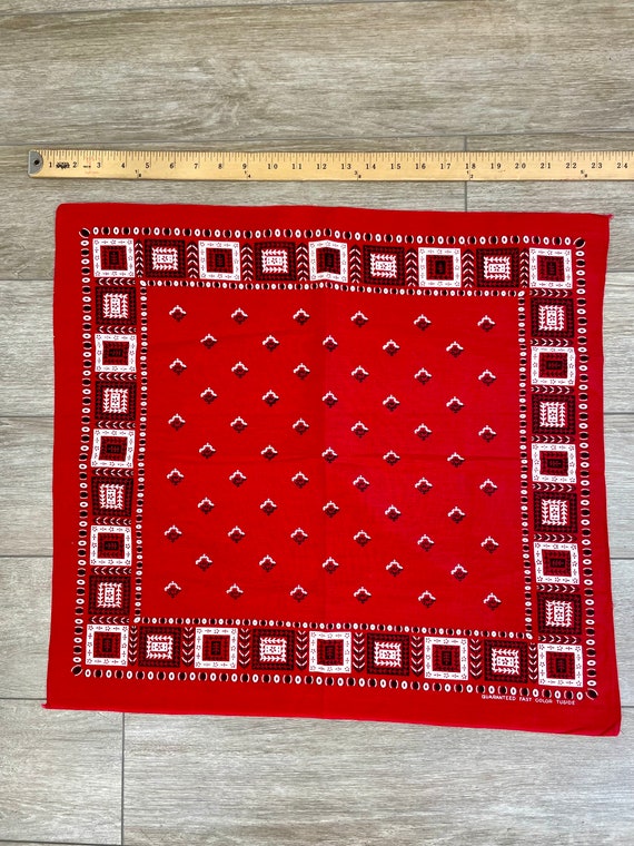 Vintage 1960s 1970s Red and Black cotton Bandana,… - image 1