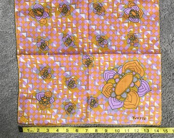 Vintage 1950s Yvette Abstract Floral Optical Novelty Print Hankie Chusteczka Chusteczki Świetny prezent na Dzień Matki Oprawiony Tekstylny