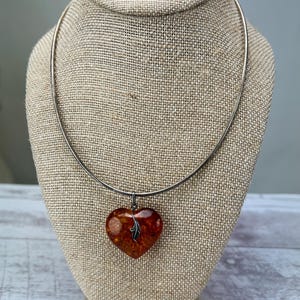 Vintage Composite Amber Heart Pendant on 925 Sterling Silver Snake Chain