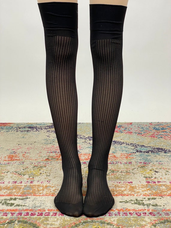 Vintage 1950s Black Striped Stockings Panty Hose … - image 2