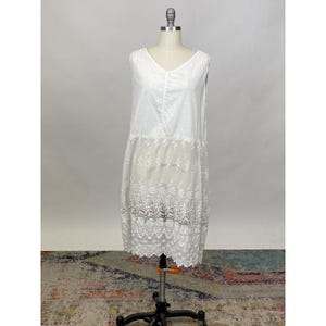 Antique Edwardian White Cotton Slip Dress Floral Embroidered Skirt AS IS Wounded Bird