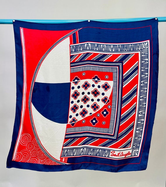 Vintage Sant' Angelo Silk Red White and Blue Abst… - image 1