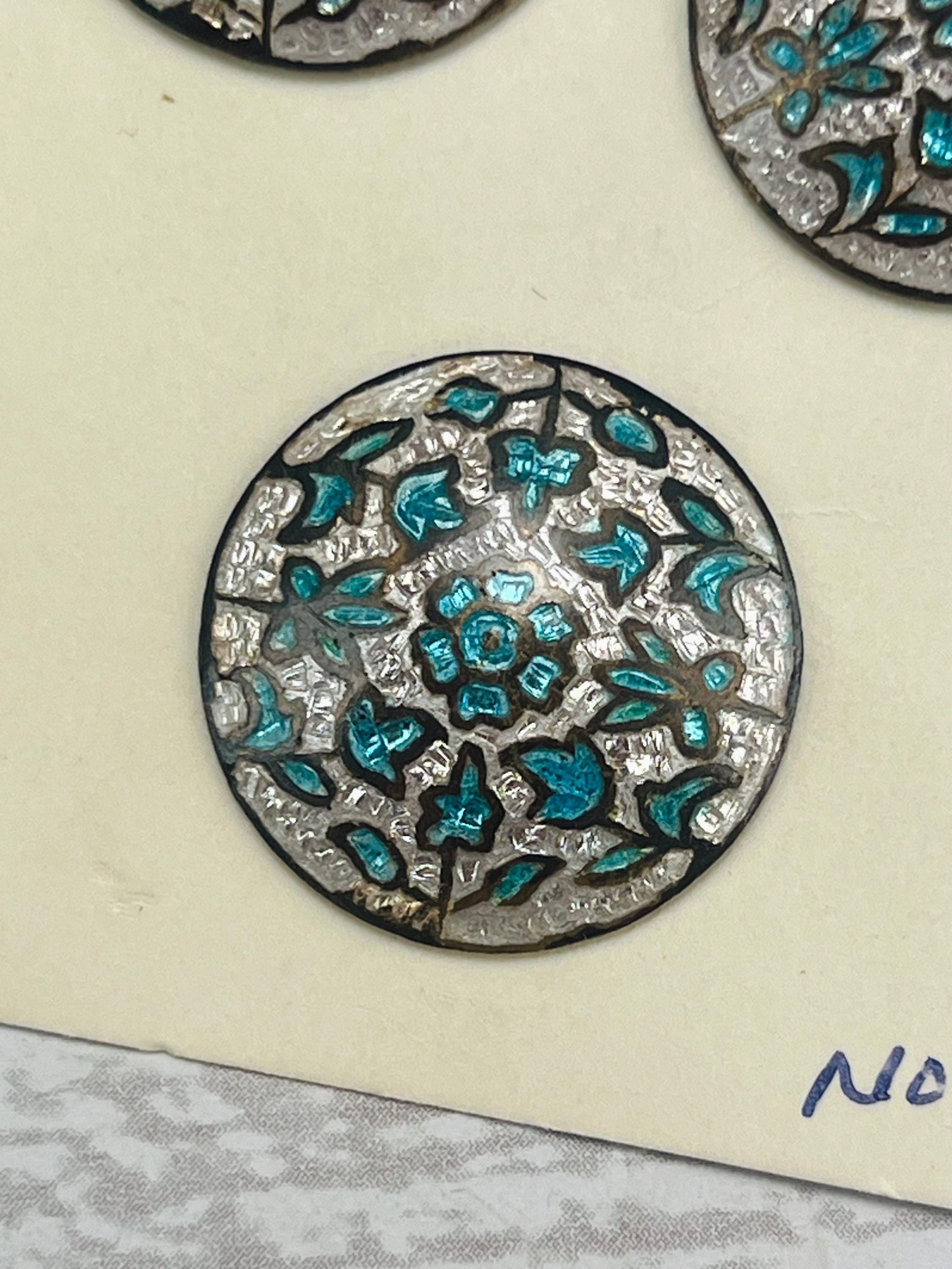 Antique French Champlevé Enamel Buttons Silver and Blue Metal Enamel ...