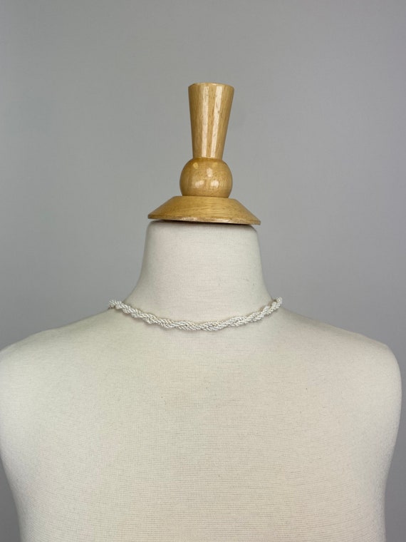 Antique 1920s Hand Micro Beaded cream white Neckl… - image 5