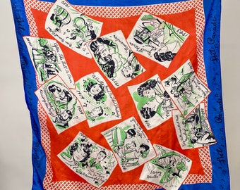 Special Vintage 1940s 1950s Glentex Silk Scarf with Song Titles and Photo Depictions | Red White and Blue Novelty silk scarf