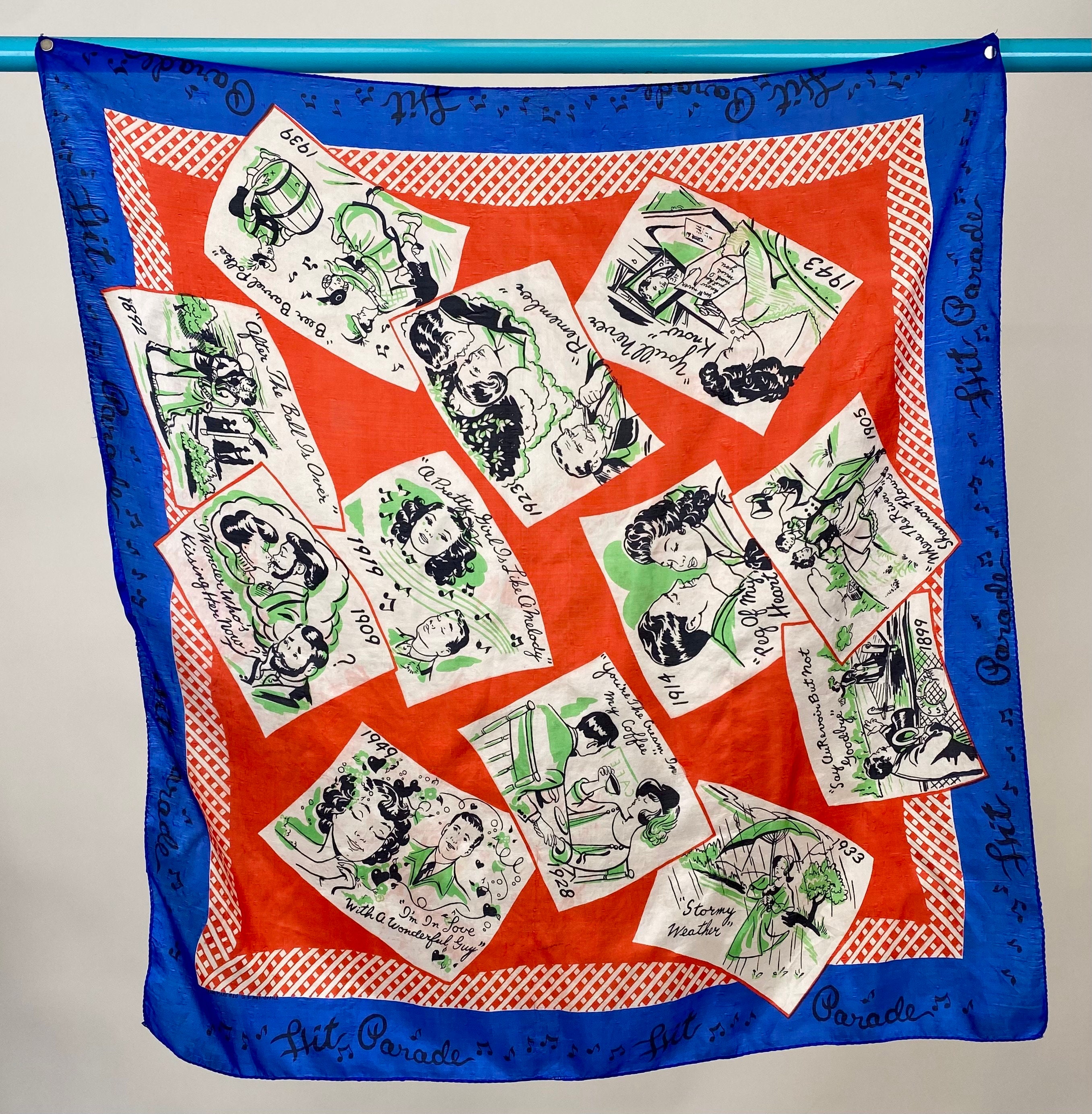 Special Vintage 1940s 1950s Glentex Silk Scarf With Song Titles