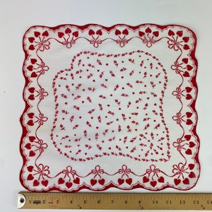 Vintage Valentines Day Special Gift Hankie with Hearts Roses and Bows Handkerchief novelty print hanky